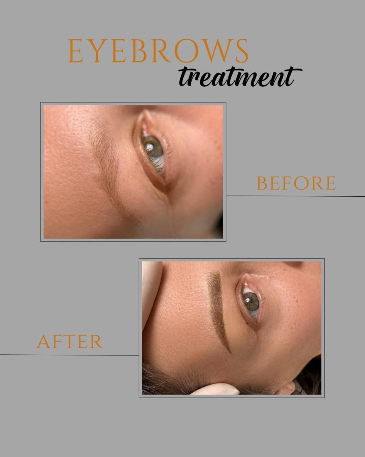 Vorher-Nachher-Vergleich einer Permanent-Make-up-Behandlung der Augenbrauen